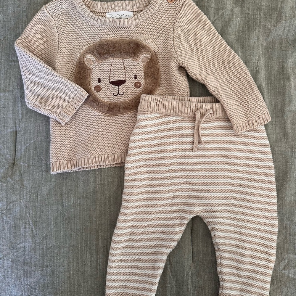 Adorable Lion Sweater and Striped Pants Set | Rene Rofe